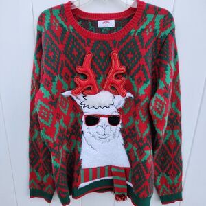 Ugly Christmas Sweater LLAMA Alpaca Sunglasses With Butt Cute Size Large